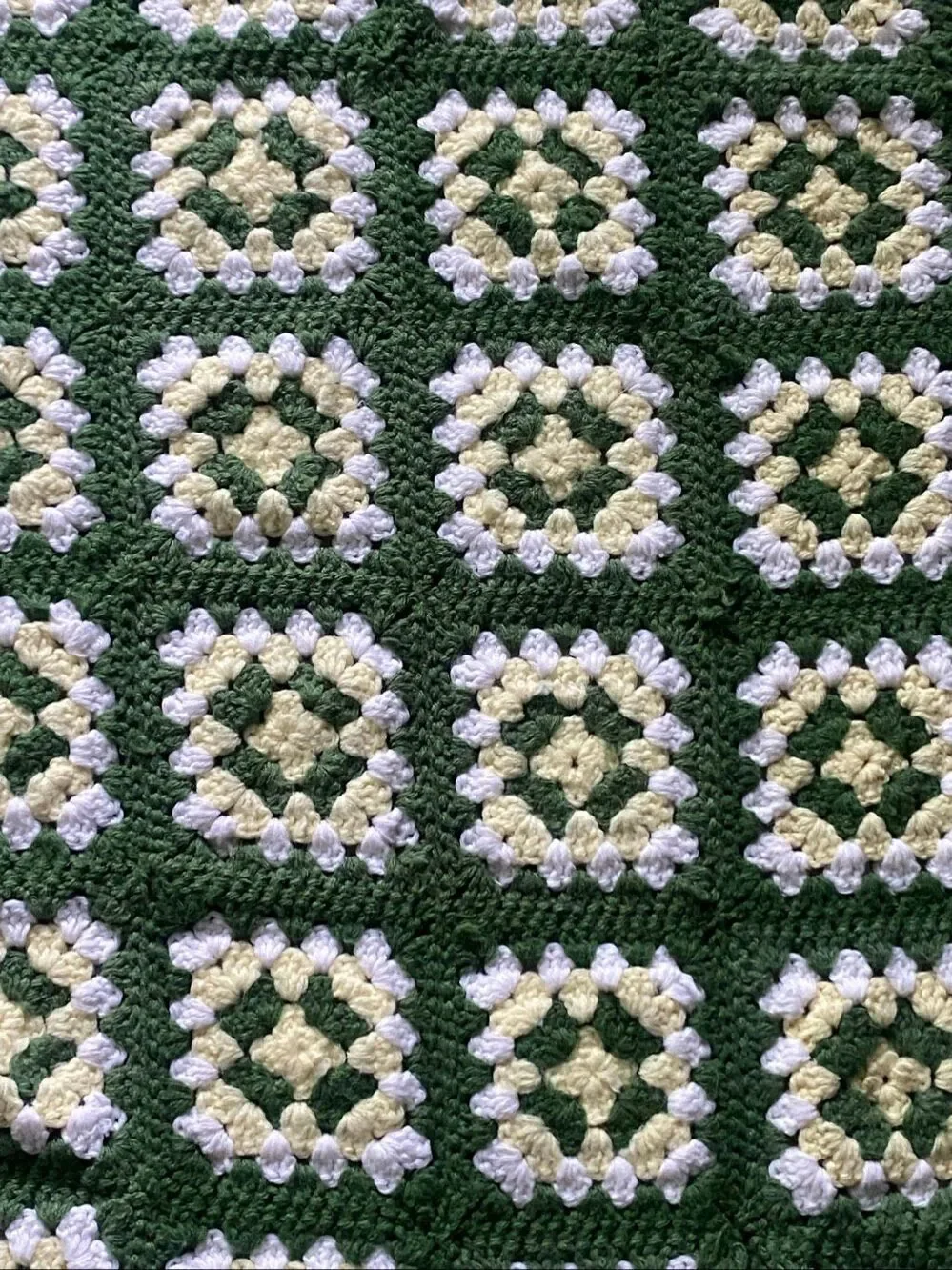 Handmade Crochet Afghan Granny Square Diamond Shape Throw Blanket 58x67 Retro Bo
